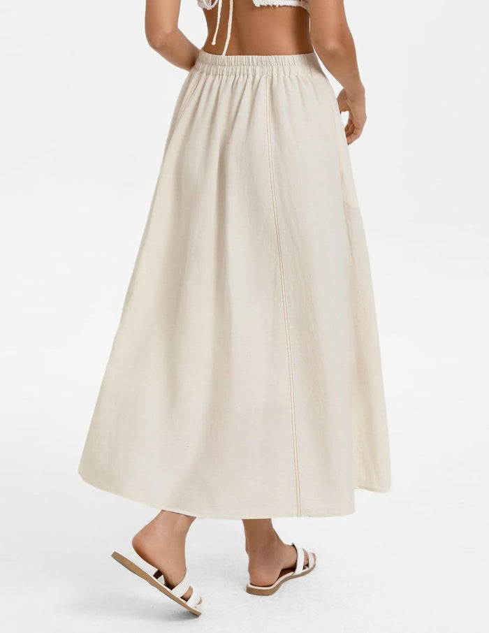 Kate Kasin 2026 Women's Linen Blend Skirts, High Waist A Line Skirt, Flowy Summer Long Skirt with Pockets