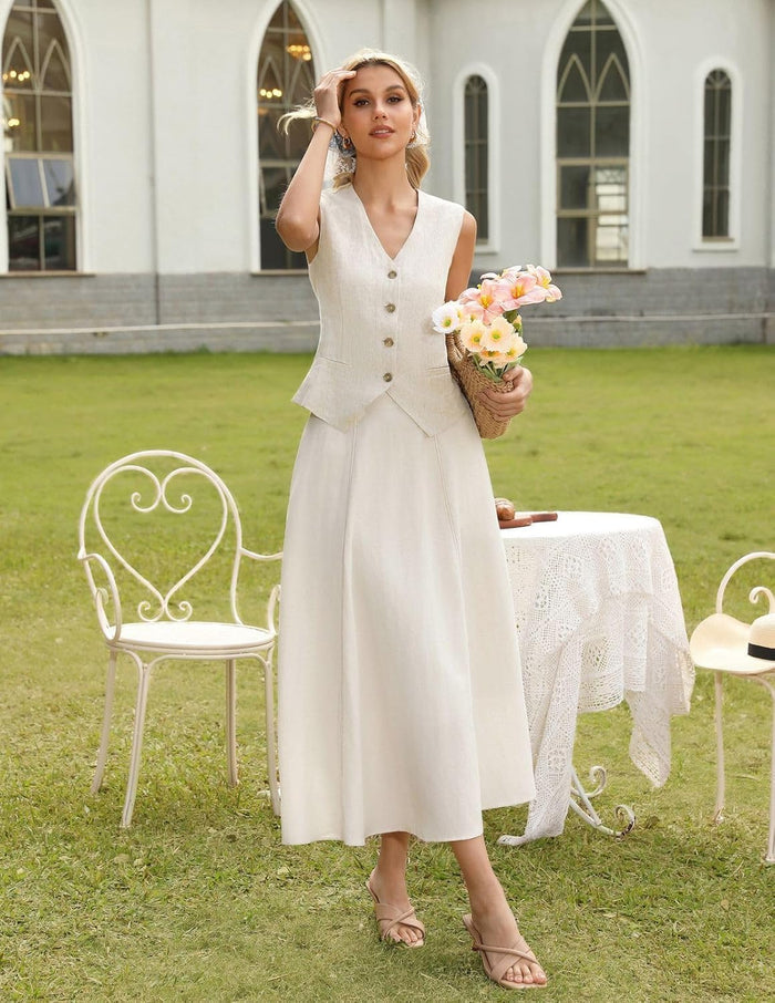 Kate Kasin 2026 Women's Linen Blend Skirts, High Waist A Line Skirt, Flowy Summer Long Skirt with Pockets