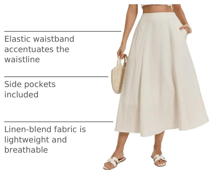 Kate Kasin 2026 Women's Linen Blend Skirts, High Waist A Line Skirt, Flowy Summer Long Skirt with Pockets