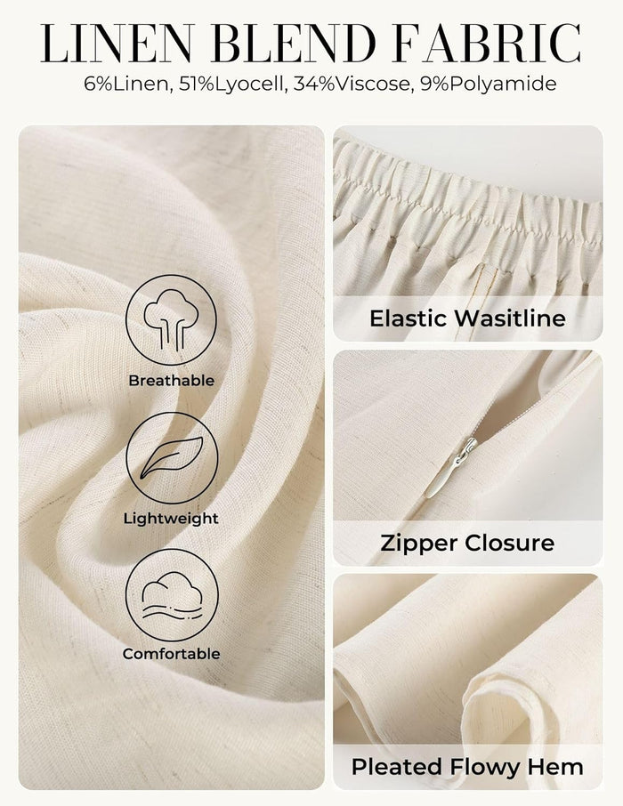 Kate Kasin 2026 Women's Linen Blend Skirts, High Waist A Line Skirt, Flowy Summer Long Skirt with Pockets