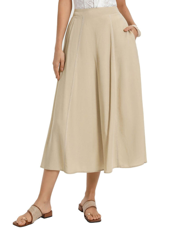 Kate Kasin 2026 Women's Linen Blend Skirts, High Waist A Line Skirt, Flowy Summer Long Skirt with Pockets