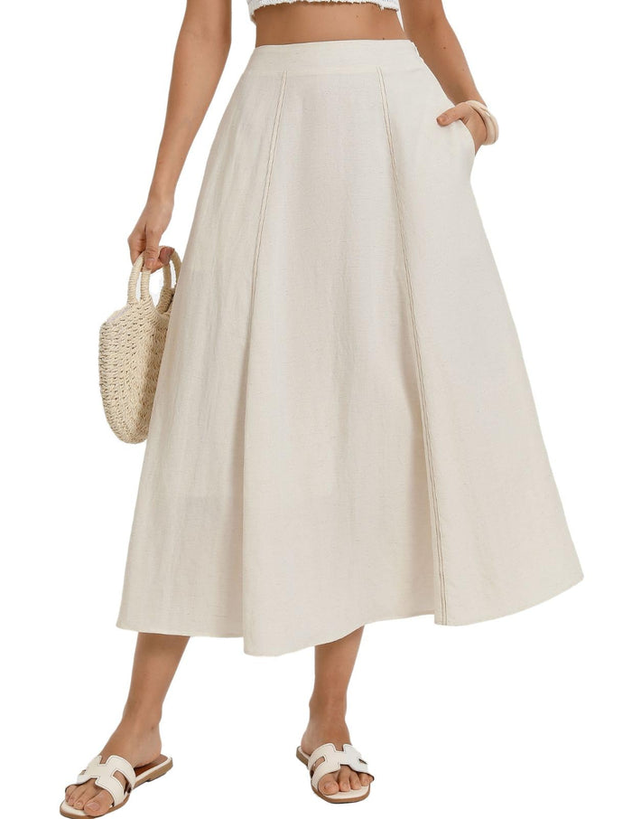 Kate Kasin 2026 Women's Linen Blend Skirts, High Waist A Line Skirt, Flowy Summer Long Skirt with Pockets