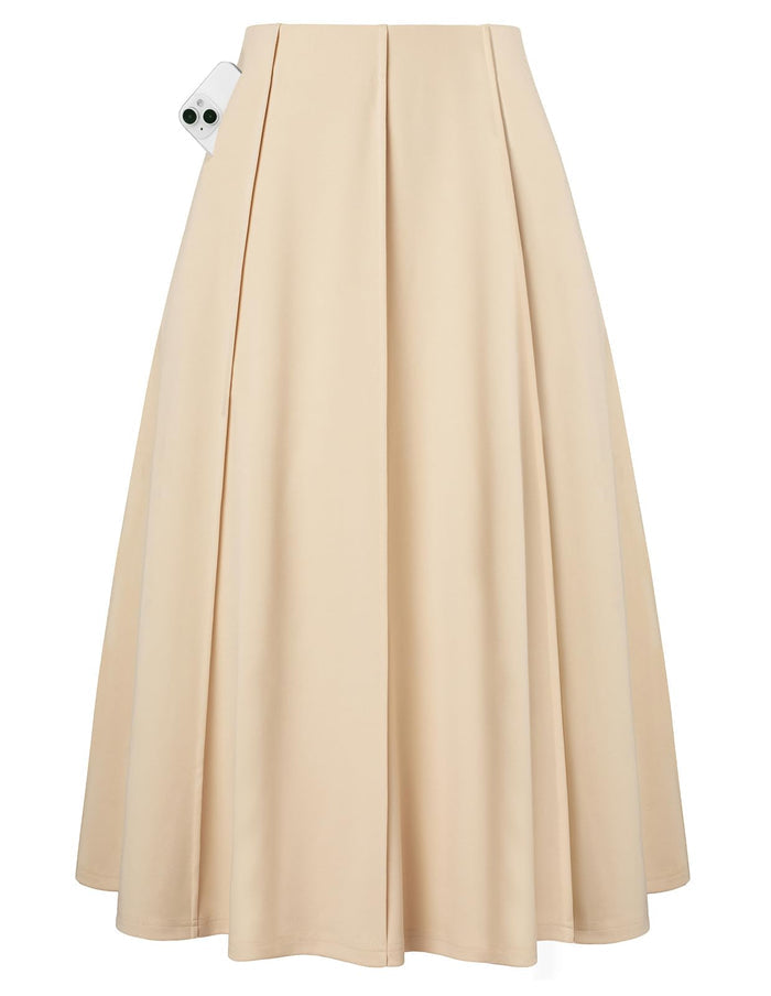 Kate Kasin Women's Midi A Line High Waisted Flowy Skirts with Pockets
