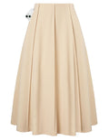 Kate Kasin Women's Midi A Line High Waisted Flowy Skirts with Pockets