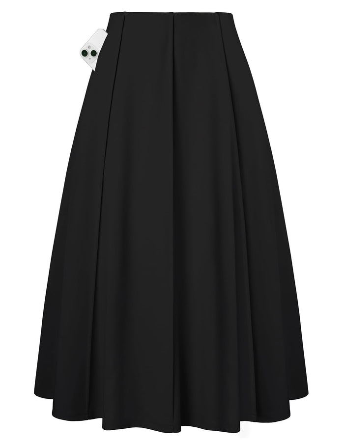 Kate Kasin Women's Midi A Line High Waisted Flowy Skirts with Pockets