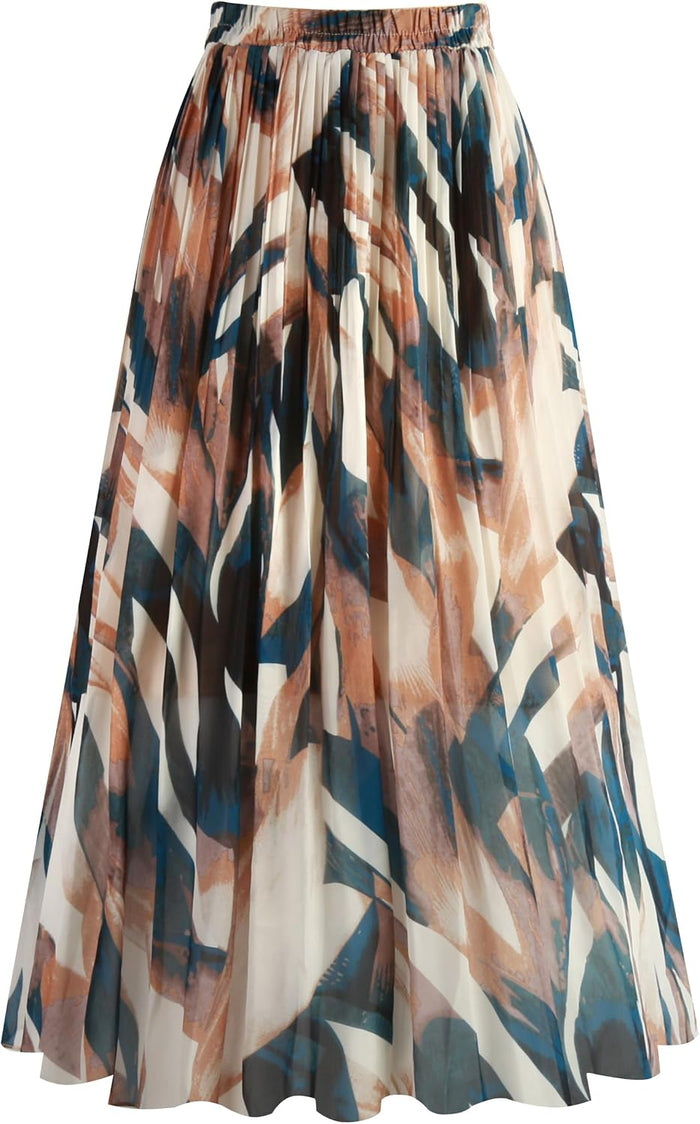 Kingfancy Women's Pleated Skirt A-Line Midi Skirts