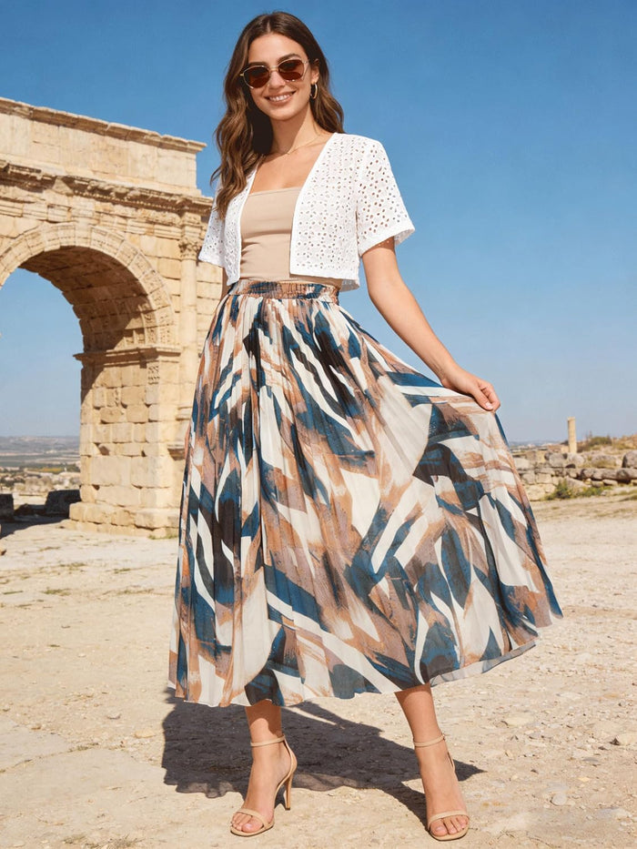 Kingfancy Women's Pleated Skirt A-Line Midi Skirts