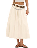 LOMON Midi Skirts for Women with Pockets A-Line Cotton Flowy Elastic Waist