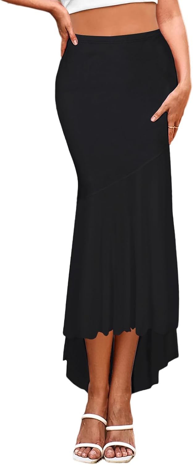 Lrady Women's High Waist Bodycon Fishtail High Low Hem Party Club Maxi Long Skirts