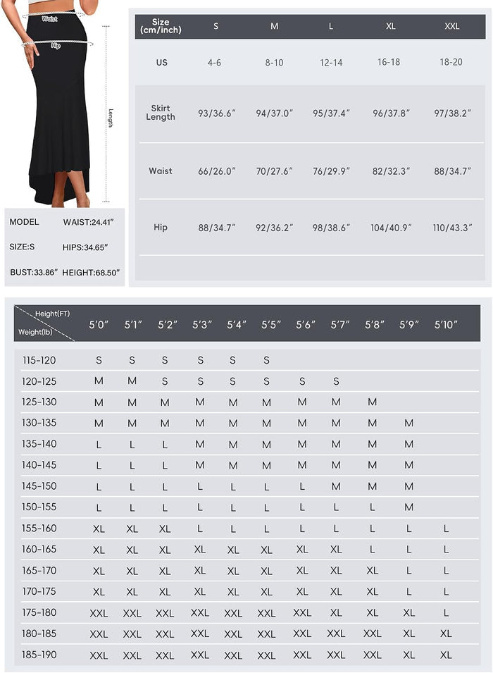 Lrady Women's High Waist Bodycon Fishtail High Low Hem Party Club Maxi Long Skirts