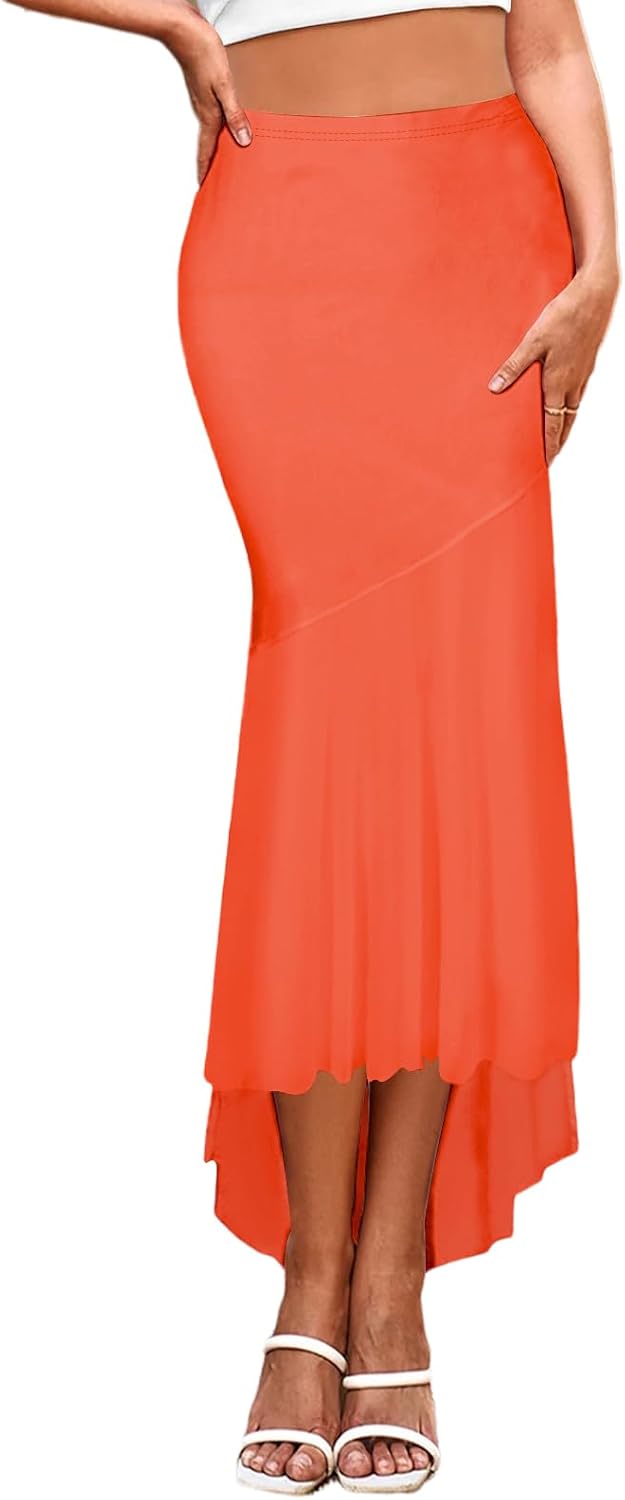 Lrady Women's High Waist Bodycon Fishtail High Low Hem Party Club Maxi Long Skirts