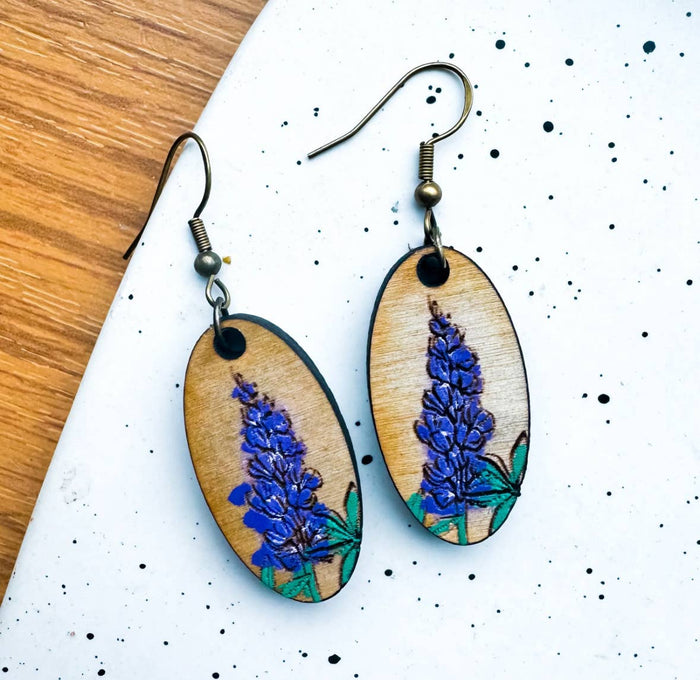Lupine Wooden Flower Earrings