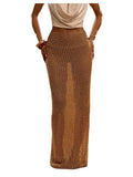 MakeMeChic Women's Crochet Sequin Skirt Swimsuit Coverup