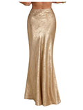 MakeMeChic Women's Metallic Flowy Maxi Skirt Fishtail Party Cocktail Skirts