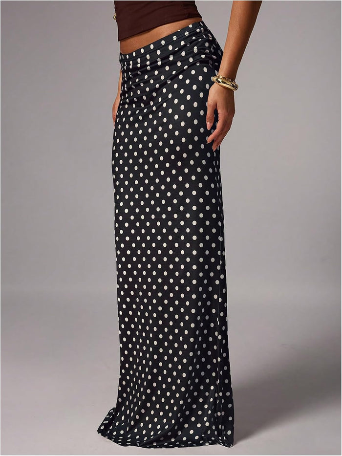 MakeMeChic Women's Polka Dots Maxi Skirt Elegant Fishtail Skirts