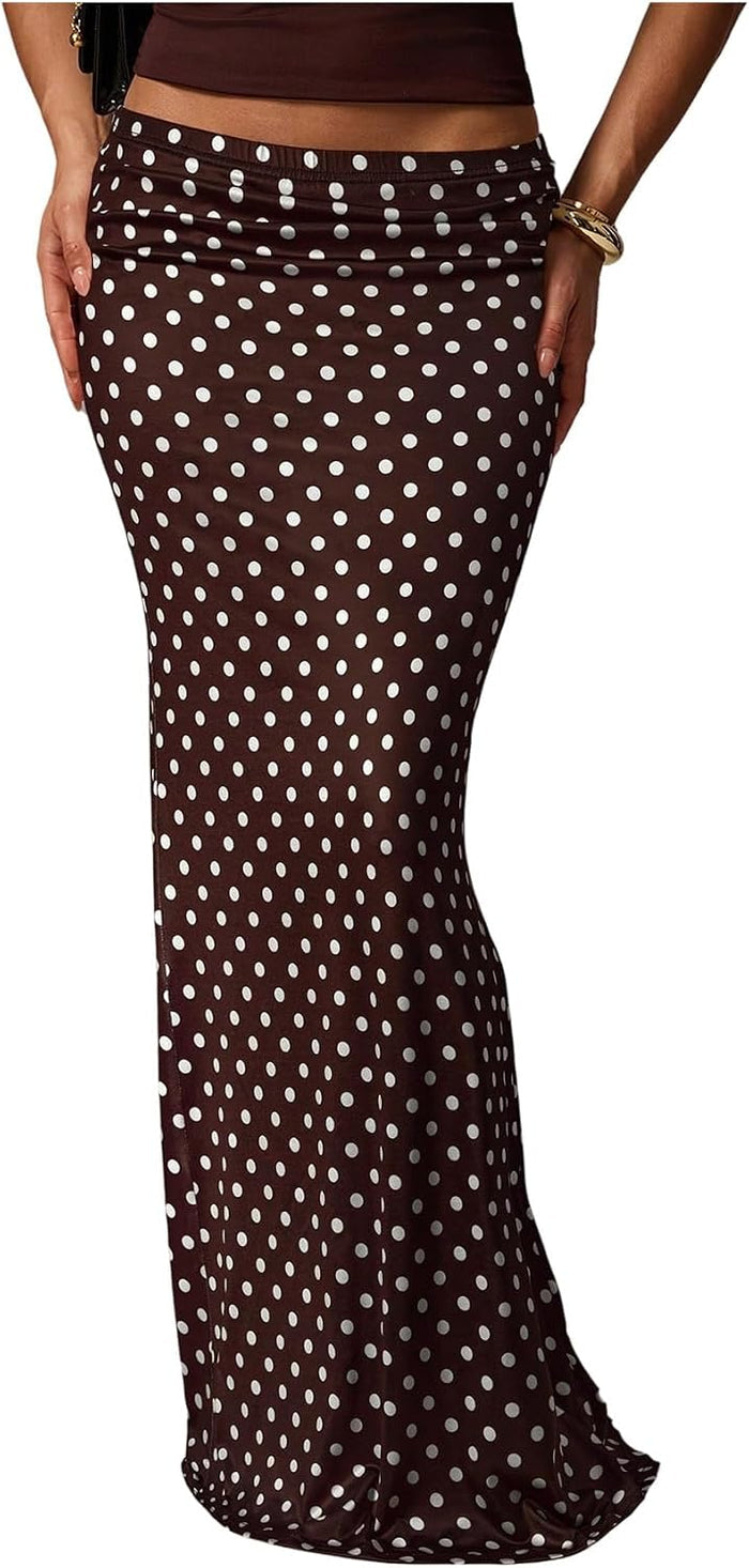 MakeMeChic Women's Polka Dots Maxi Skirt Elegant Fishtail Skirts