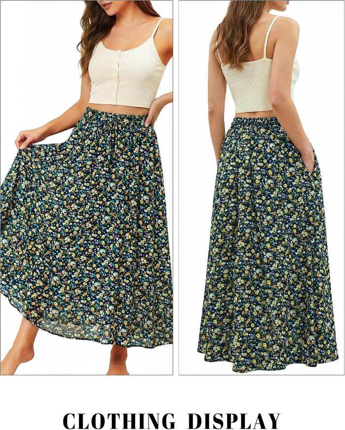 Maxi Skirt for Women Floral Boho A-line Long Summer Skirts