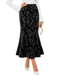 MEROKEETY Women's Fall Floral Velvet Maxi Skirt