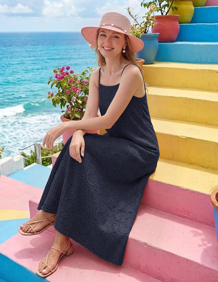 MEROKEETY Women's Summer Maxi Dress Boho Spaghetti Straps Sundress
