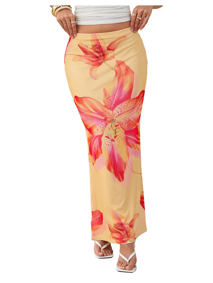 Milumia Women's Boho Floral Bodycon Long Skirt Low Waist Vacation Fishtail Maxi Skirts