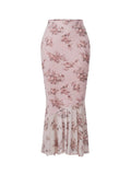 Milumia Women's Floral Mesh Ruffle Hem Fishtail Maxi Long Skirts