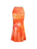 Milumia Women's Floral Print Ruched Long Skirt Fishtail Bodycon Maxi Skirts