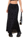 Milumia Women's Y2k Floral Mesh Maxi Skirt Low Waisted Fishtail Goth Skirts