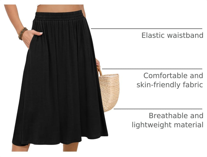 MLXSJ Women's Midi Skirt Summer Flowy Casual Skirts with Pockets S-3XL