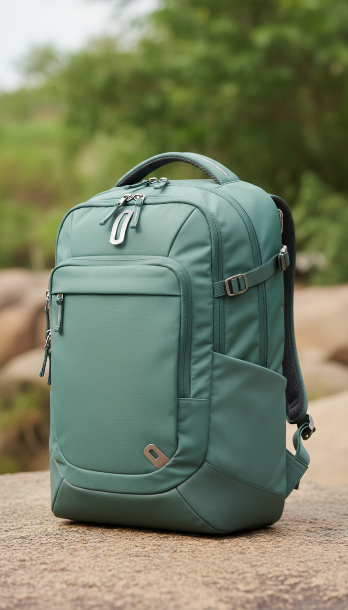 Modern travel backpack in seafoam green