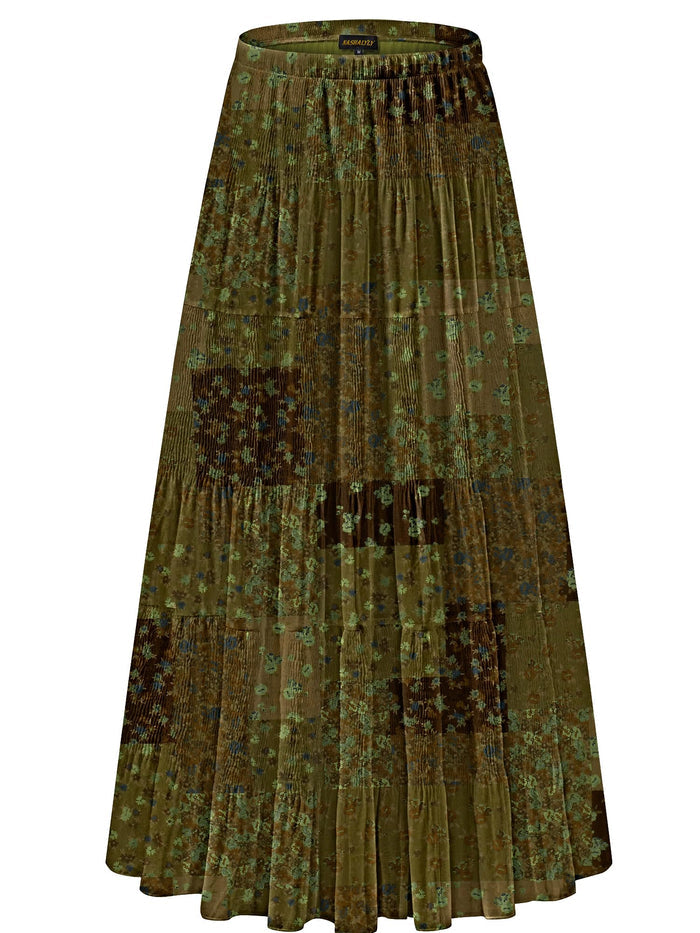 Brown Green Floral Patchwork-441 / Small