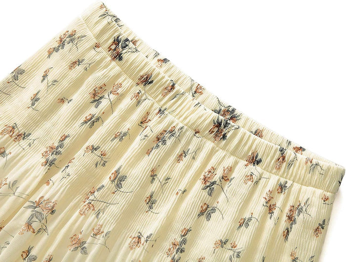 NASHALYLY Women's Chiffon Elastic High Waist Pleated A-Line Maxi Skirts