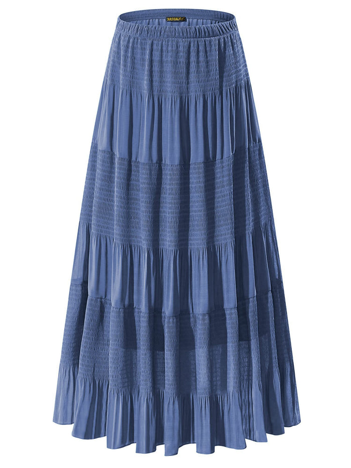 NASHALYLY Women's Chiffon Elastic High Waist Pleated A-Line Maxi Skirts