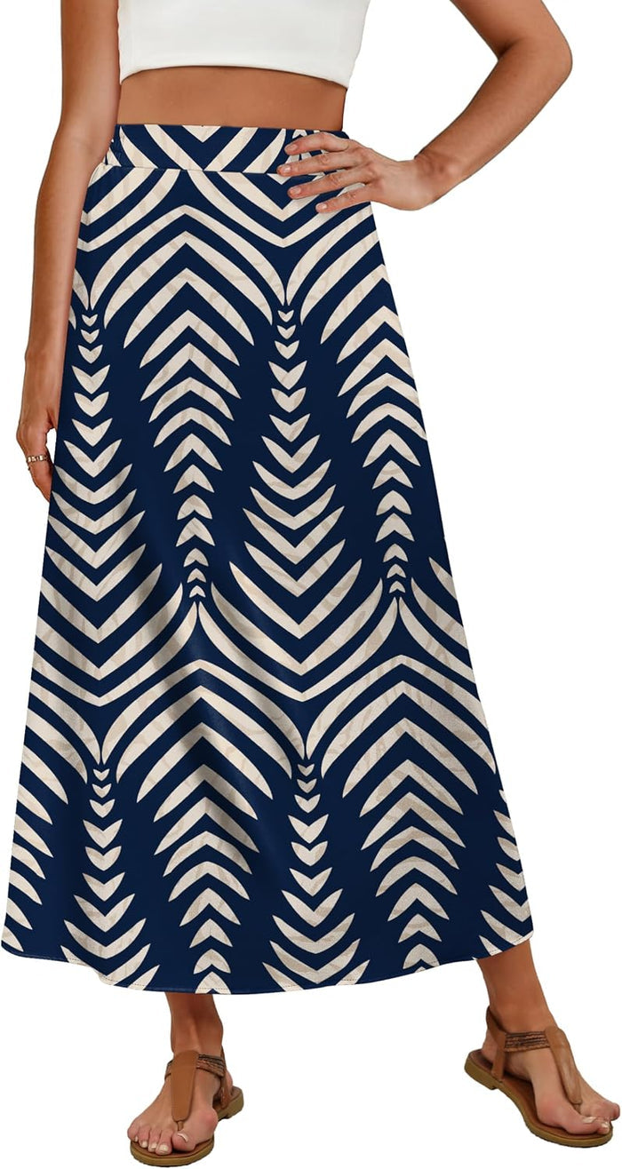 OFEEFAN Womens Maxi Long Skirts with Pockets Stretchy Spring Summer Boho Casual Flowy Trendy