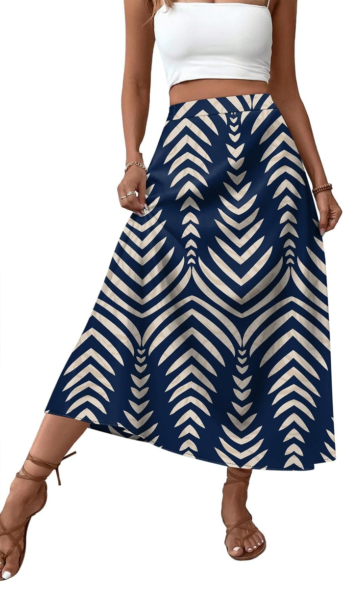 OFEEFAN Womens Maxi Long Skirts with Pockets Stretchy Spring Summer Boho Casual Flowy Trendy