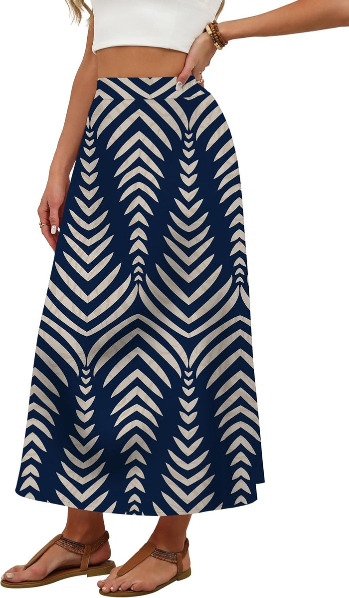 OFEEFAN Womens Maxi Long Skirts with Pockets Stretchy Spring Summer Boho Casual Flowy Trendy