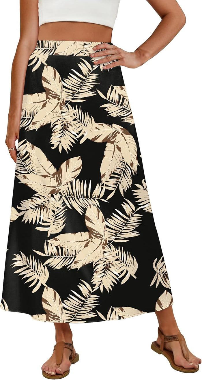 OFEEFAN Womens Maxi Long Skirts with Pockets Stretchy Spring Summer Boho Casual Flowy Trendy