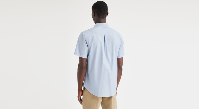 Back view of model wearing End On End Delft Essential Button-Up Shirt, Classic Fit.