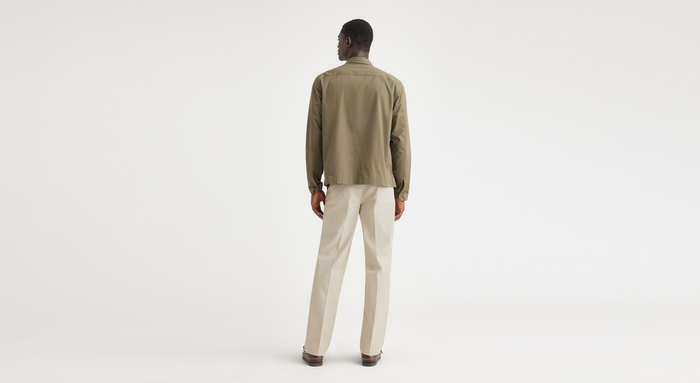 Back view of model wearing Sahara Khaki Essential Chinos, Classic Fit.