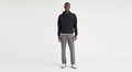 View of model wearing Car Park Grey Essential Chinos, Straight Fit.
