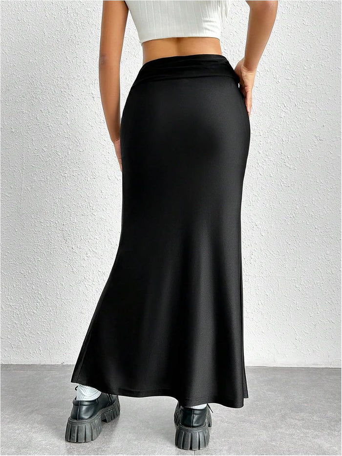 OYOANGLE Women's Low Waisted Ruched Fishtail Skirts Y2K Bodycon Maxi Going Out Skirt