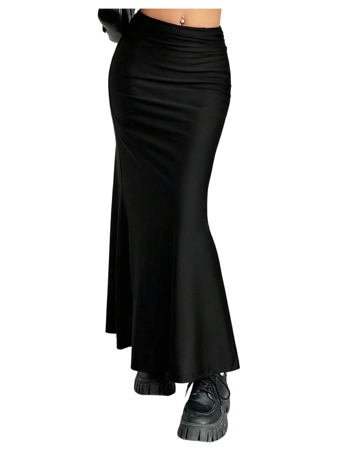 OYOANGLE Women's Low Waisted Ruched Fishtail Skirts Y2K Bodycon Maxi Going Out Skirt