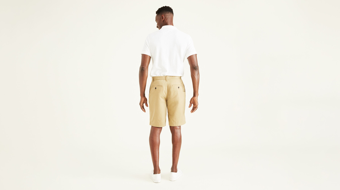 Back view of model wearing New British Khaki Perfect 10.5" Shorts.