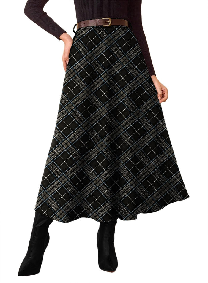 Pink Queen Plaid Skirts for Women A Line High Waist Flared Tartan Skirts