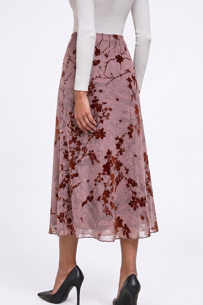 Pink Queen Women's A Line Mesh Floral Midi Skirts Y2k Gothic Outfits