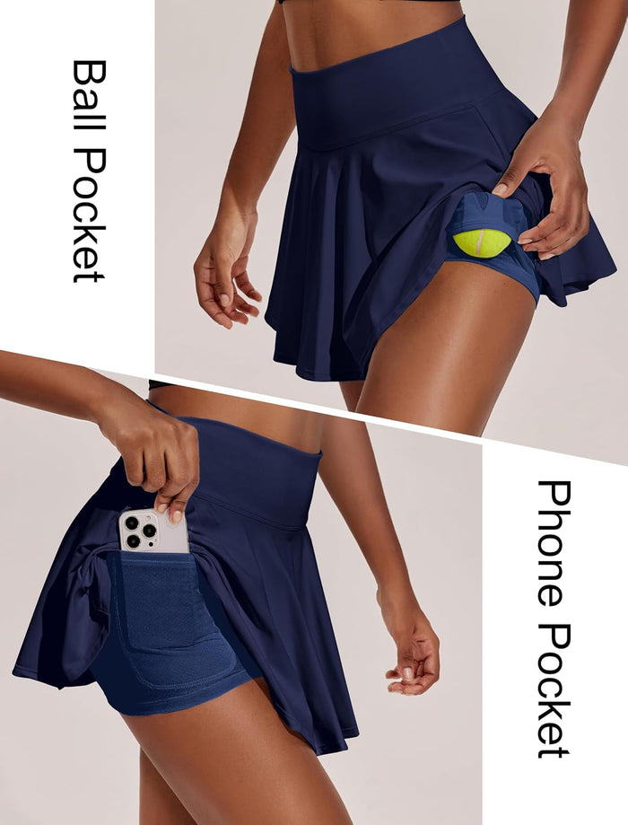 PINSPARK Womens Tennis Skirt 14" Pleated Athletic Golf Skorts with Pockets