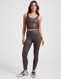 brown viper printed high-waisted midi length leggings.