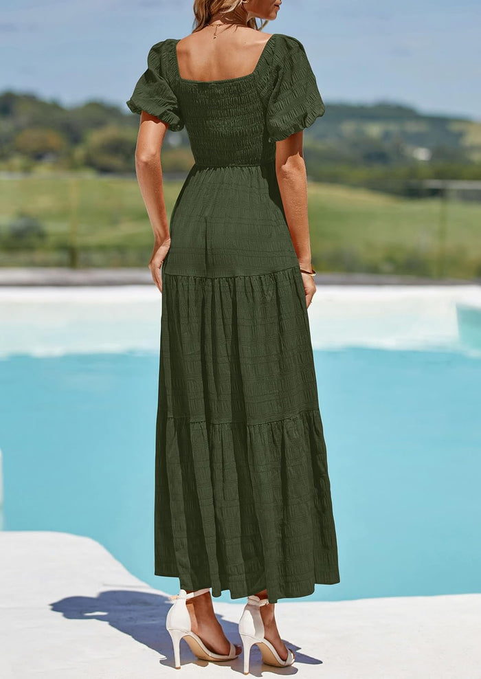 PRETTYGARDEN Womens Puff Short Sleeve Maxi Dress
