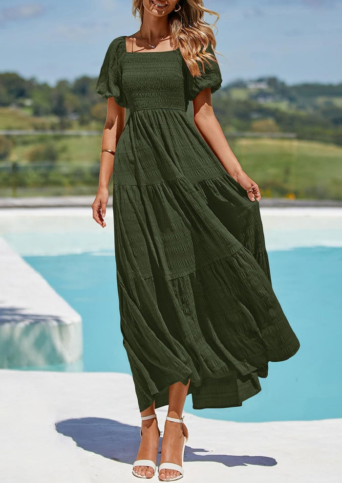 PRETTYGARDEN Womens Puff Short Sleeve Maxi Dress