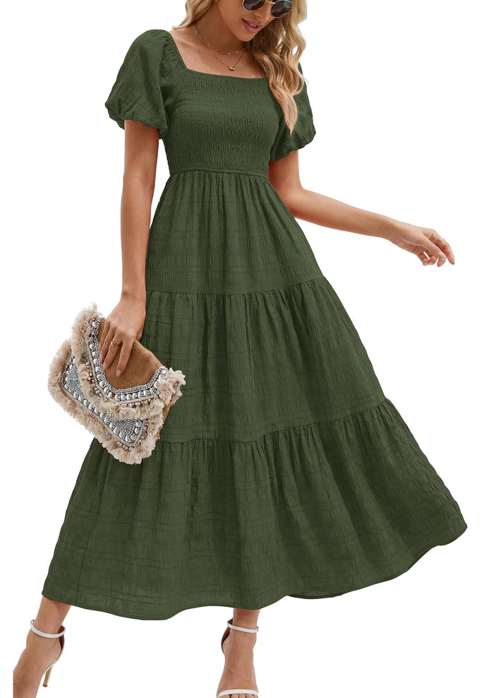PRETTYGARDEN Womens Puff Short Sleeve Maxi Dress