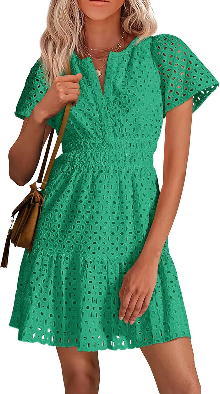 PRETTYGARDEN Women's Summer Eyelet Lace Short Dresses